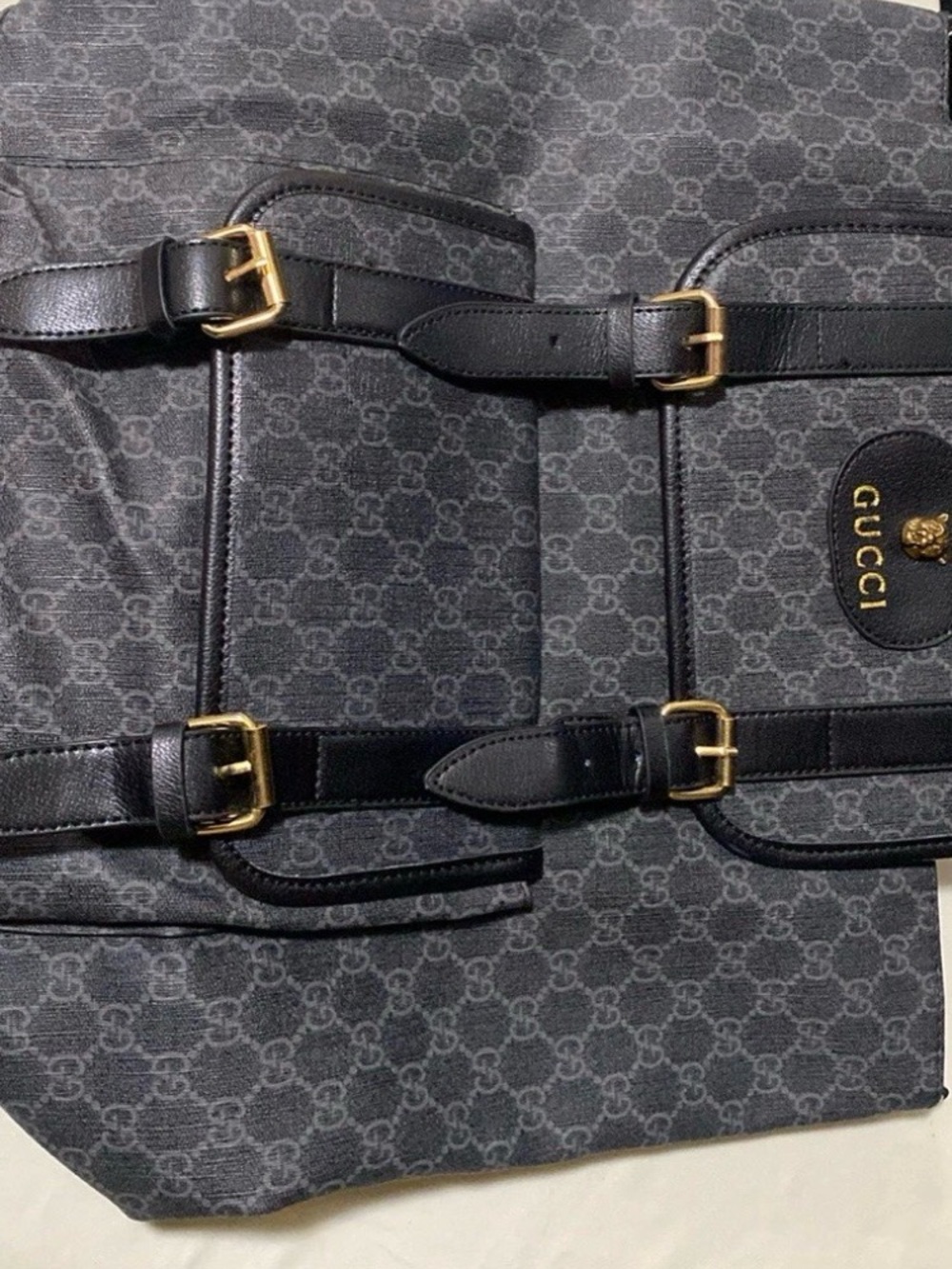 Gucci Black GG Monogram Backpack with Gold Hardware